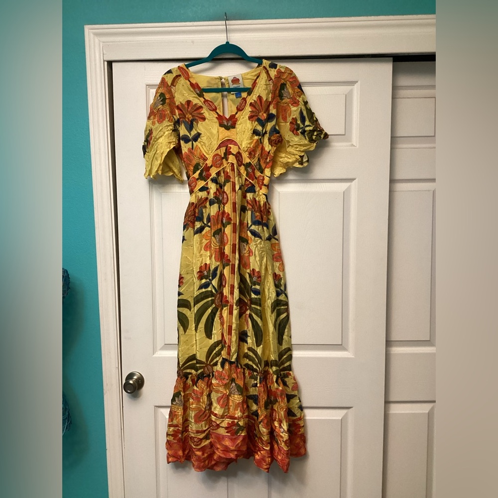 Farm Rio Printed V-Neck Ruffle-Hem Dress-2 - Picture 5 of 12